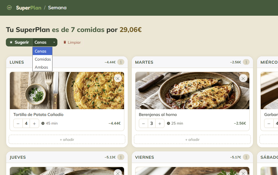 Generador de plan semanal en SuperPlan